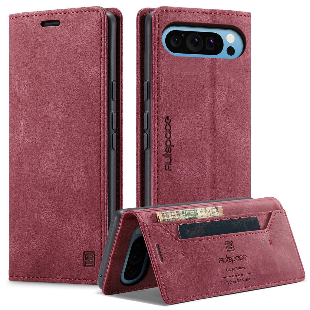 For Google Pixel 9 Pro XL Wallet Case AUTSPACE A01 Leather Stand Cover with RFID Blocking Card Holder