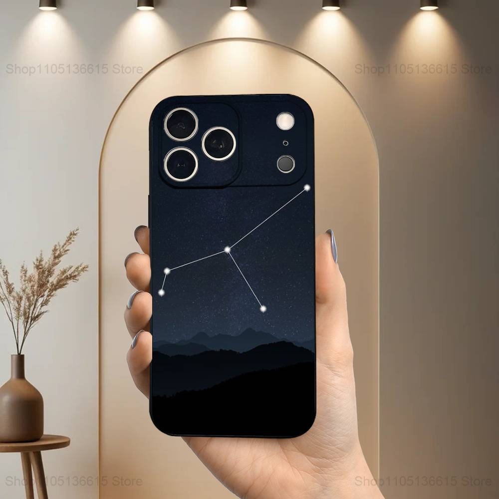 Constellation Art Twelve Case For iPhone 11,12,15,14,13,16,17,Plus,Pro Max,XS,X,XR,SE,Mini,8,7,Soft Silicone Black