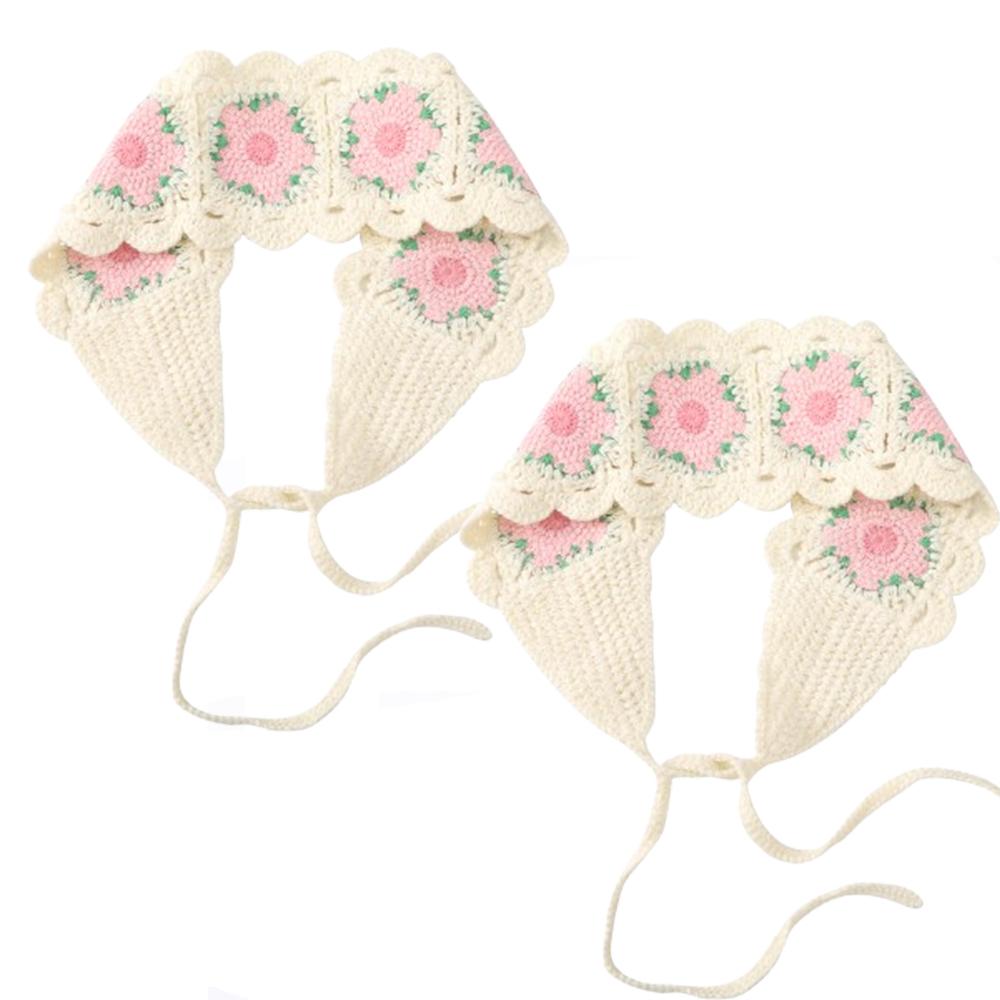 Spring Travel Hair Scarf Women Sweet Cute Hand-Knitted Headband Hair Accessories Knitted Crocheted Headscarf Triangle Scarf