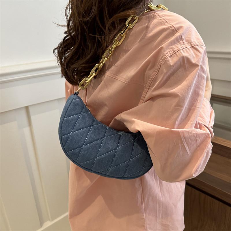 Stylish Womens Summer Chain Crossbody Bag In Black Deep Blue And Light Blue Colors