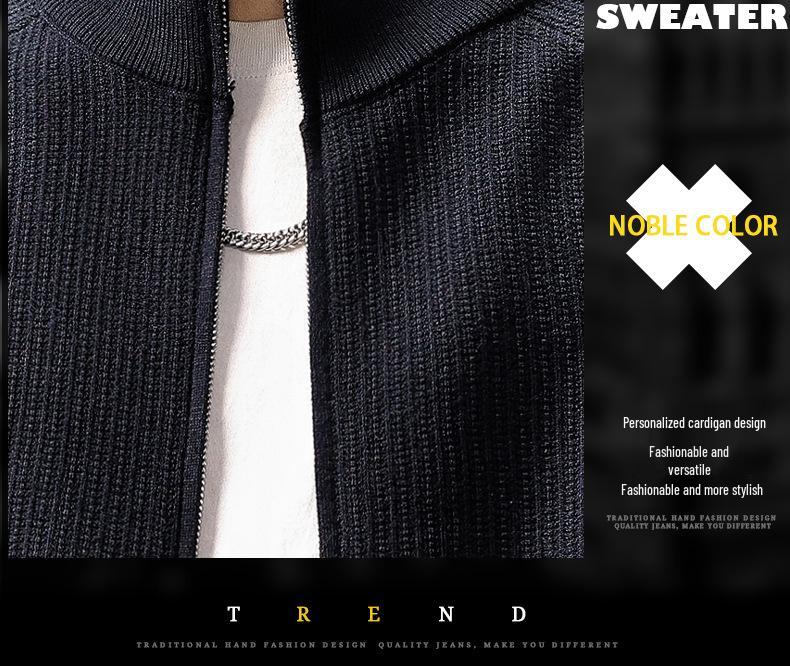 High-End American Trendy Men's 2025 Autumn/Winter Three-Stripe Knit Stand Collar Cardigan Sweater