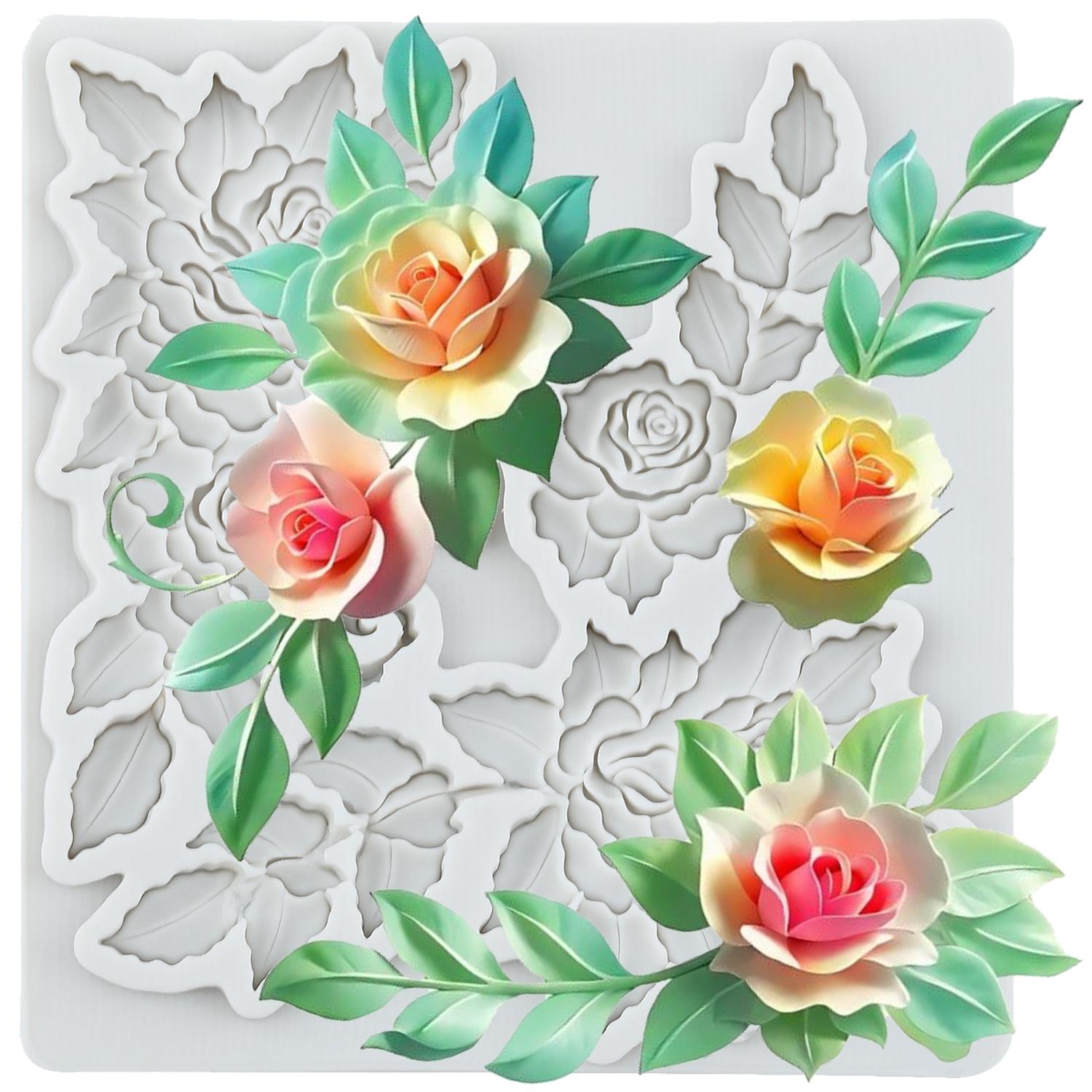 

Силиконовая форма Роза Лист Формы для мастики Инструменты для украшения торта Топпер для кекса Конфета Смола Глина Шоколад Форма для гампасты серый