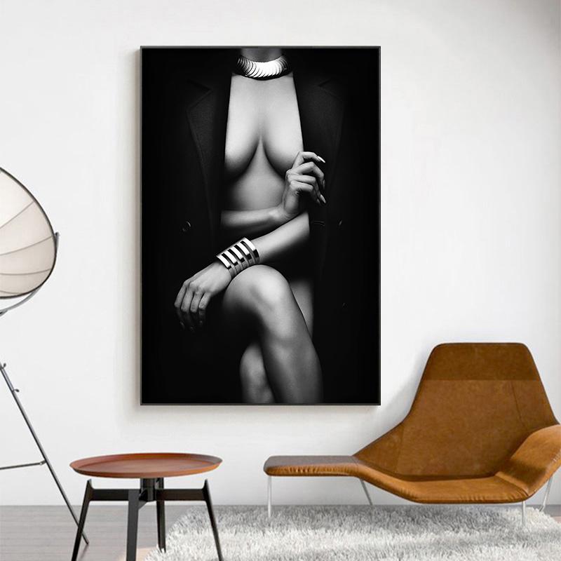 Svart Sexig Naken Kvinnor Figur Canvas Målning Affischer och utskrifter Moderna väggkonstbilder Cuadros för vardagsrumsinredning