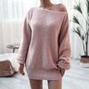 Autumn Winter Women's Knit Sweater Dresses One-Word Collar Louj Casual Loose Knitted Sweater Dress