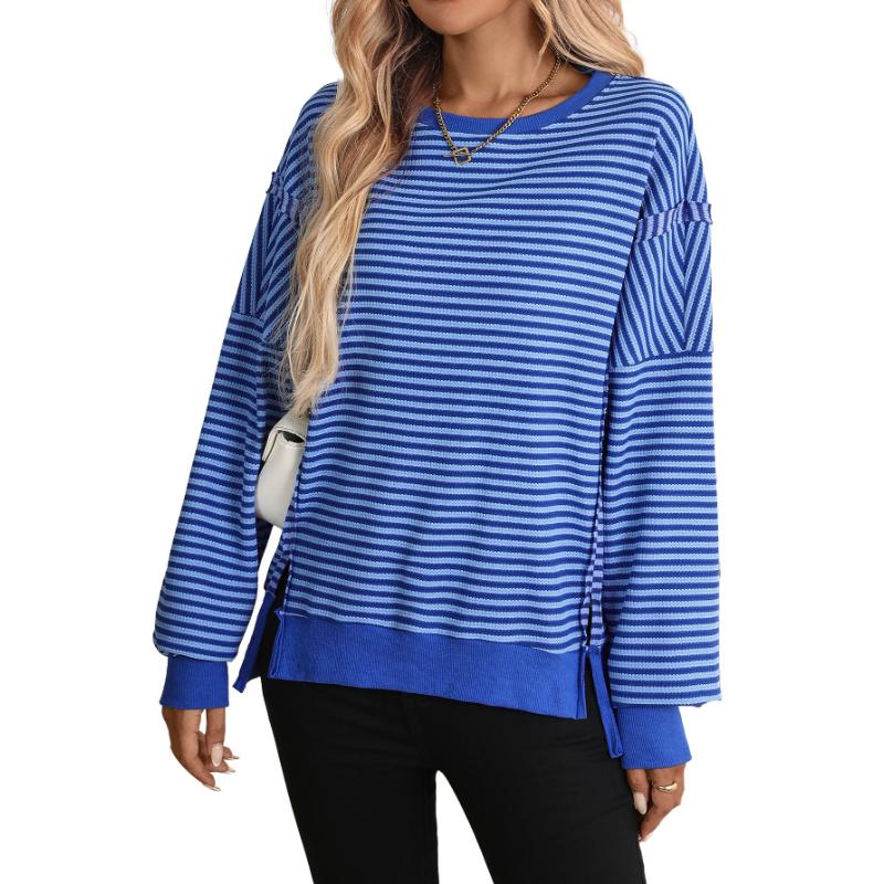 Autumn Winter New Round Collar Color Block Casual Loose Sweatshirt