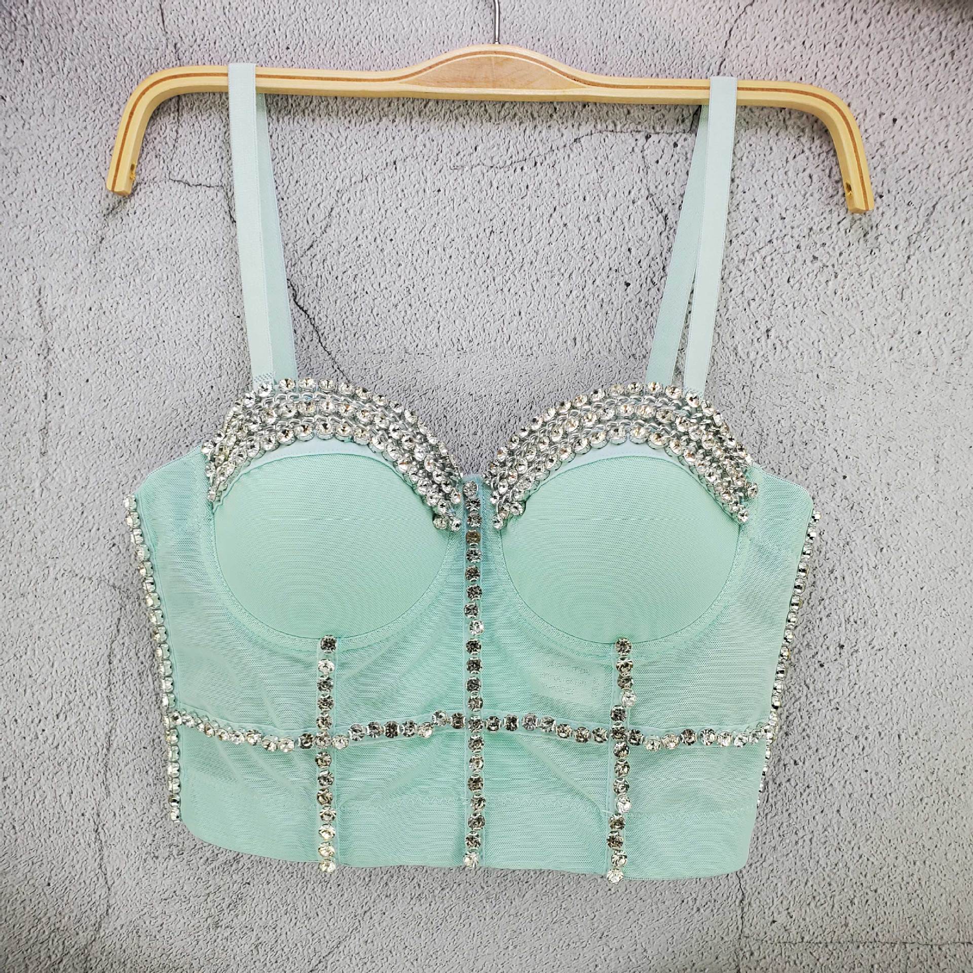 

Handmade Crystal-embellished Popular Small Tank Top with A Halter Neckline Street Style Trendy Waist-cinching Bra Top Camis & Tank Tops 40/90 світло-зелений колір
