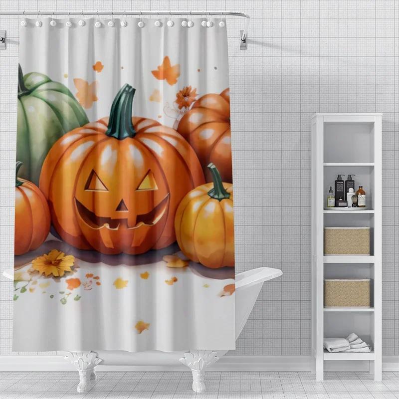Home Decoration Shower Curtains Bathroom Waterproof Curtain Fabric Modern Nordic Living Room Happy Halloween Autumn Pumpkin