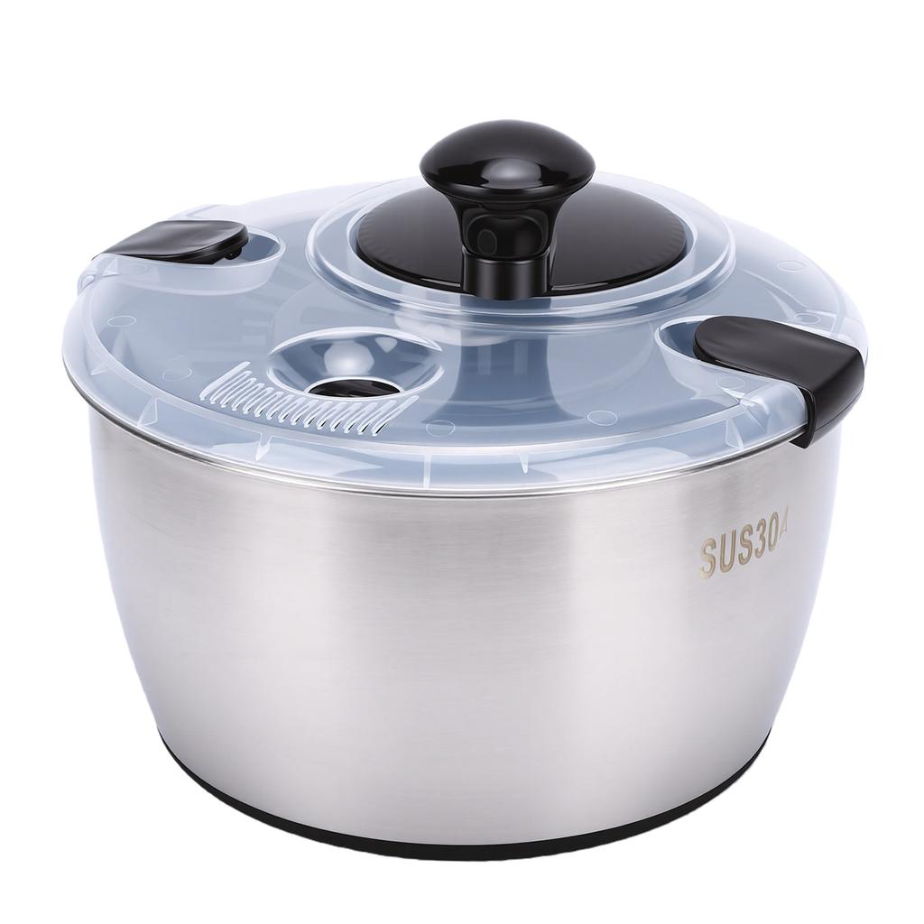 Stainless Steel Salad Spinner 5L Large Capacity Vegetable Washer with Crank Design Multifunctional Kitchen Tool
