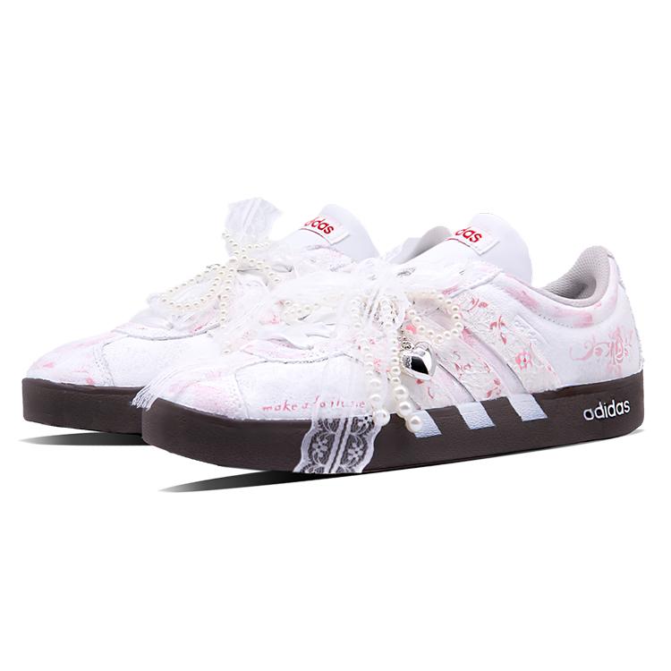 adidas VL COURT 2.0 Big Mountain Manufacturing, White Peach Rose Synthetic Leather Ambient Low Top Skateboard Shoes HQ1802(Team164-)