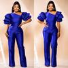 Women's One-Shoulder Stacked Sleeve Jumpsuit Party Dress 5813