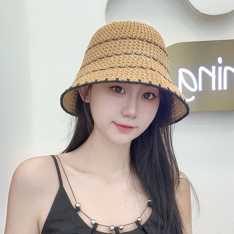 Straw Hat Female Breathable Hollow Woven Sun Hat Seaside Beach Face Small Sun Bucket Hat
