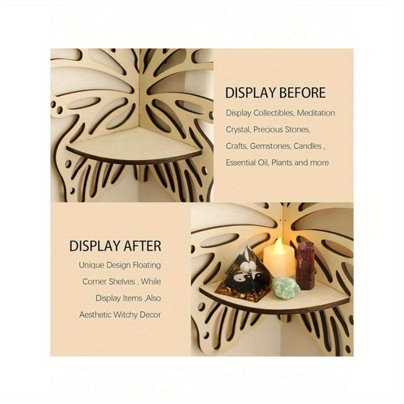 1pc Butterfly Crystal Stand - Wall Floating Corner Stand, Bedroom Crystal Display Stand Bohemian Cute Bathroom Kitchen Office Living Room Aesthetic