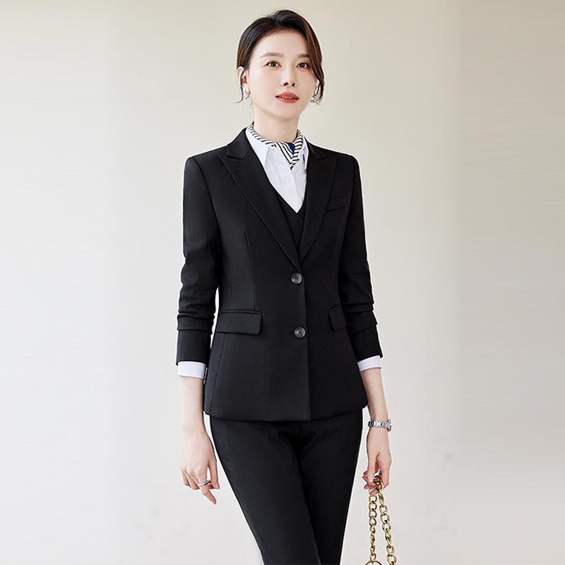 Professional Women's Autumn Suit Set - Formal Workwear for Hotel Front Desk Manager with Long-Sleeved Jacket and Pants