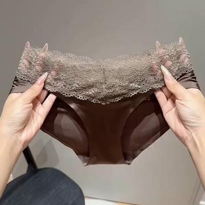 Damen Slips mit mittlerer Leibhöhe Sexy Spitze Schlichte Uni-Farbe Nahtlose Baumwollzwickel Shorts Leichte Bauchkontrolle Atmungsaktiv Hüfthebend Übergröße
