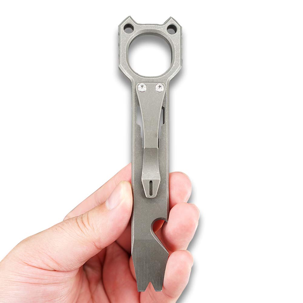 Twosun Titanium EDC Prybar Outdoor Prybar Bottle Opener with Pocket Clip