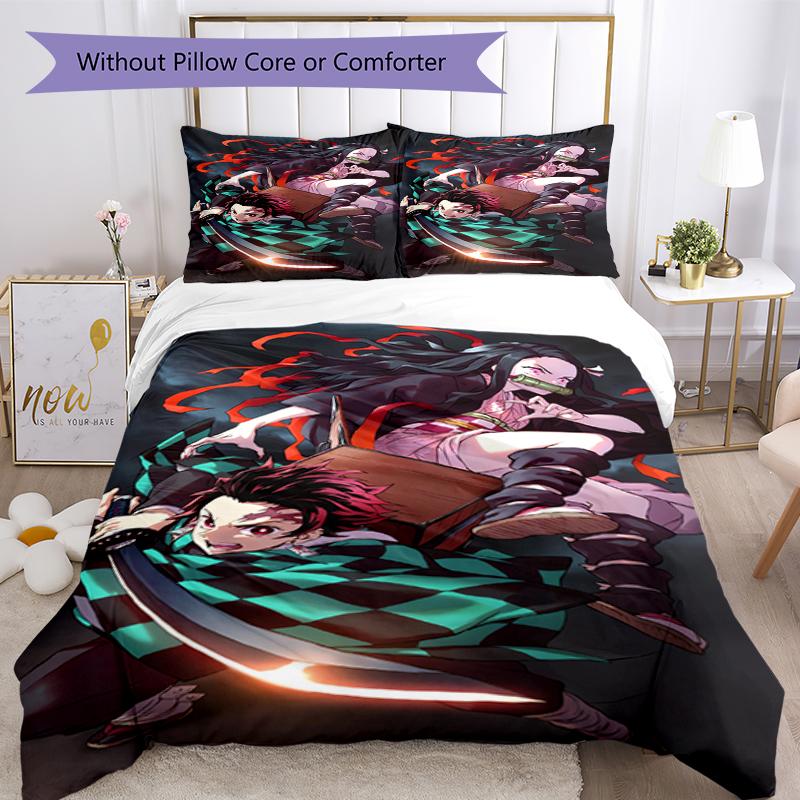 3pcs Demon Slayer Bedding Set Duvet Cover Closure Includes 1 Duvet Cover & 2 Pillowcases, Soft and Comfortable for All Seasons.