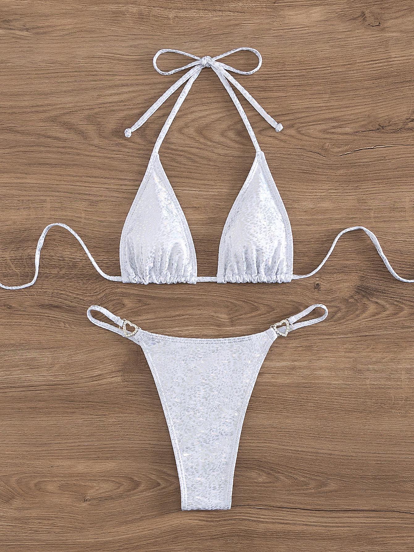 

25 Новых Сексуальных Однотонных Бикини-Тонг - Европейский и Американский Стиль, Купальник для Пляжа с Тонкими Бретелями в Форме Сердца для Женщин S белый