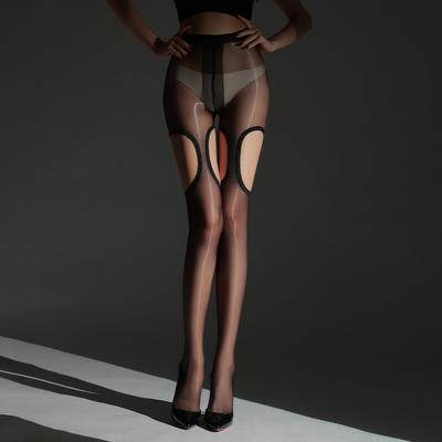 Sexy Aurora Strümpfe Oberschenkel Vierseitig Hohl Falscher Riemen Ultra-dünn Transparent Glänzend Schwarz Seide Damen Reiner Lust Stil Tem