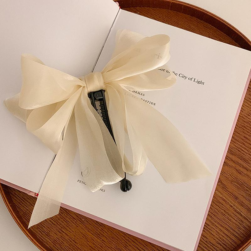 

New Fashion Ribbon Bow Banana Hair Clips Hairpin For Women Back Head Ponytail Headdress Hair Accessories Beige