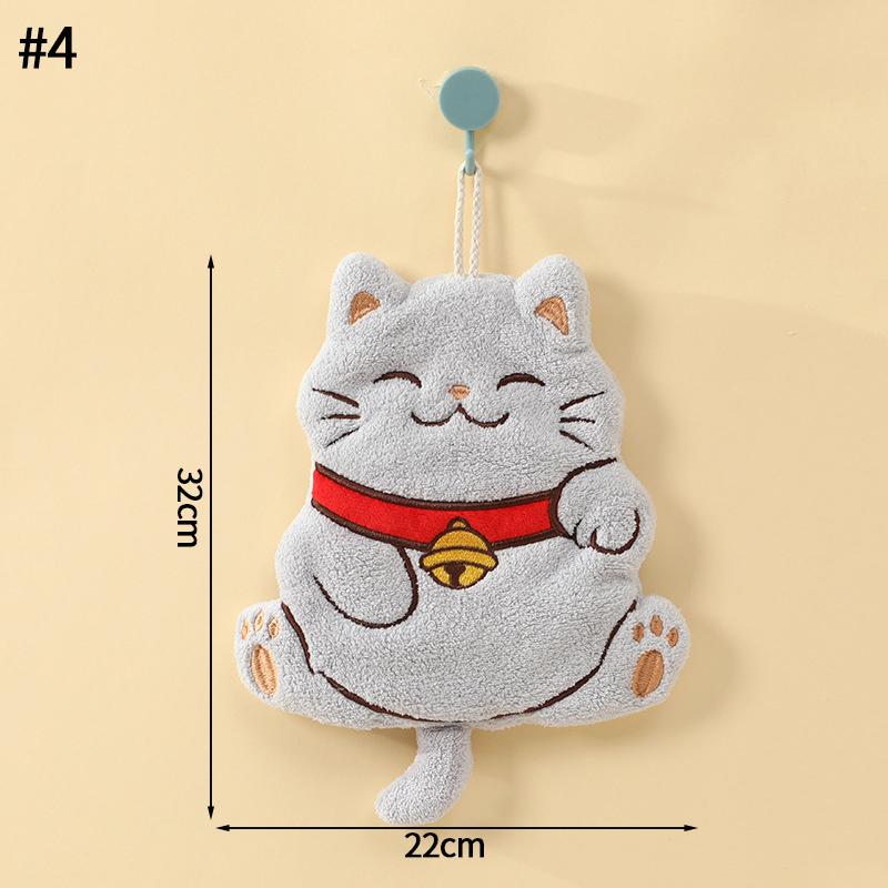 Japanese Style Lucky Cat Wall Mounted Convenient Hand Towel Cute Cartoon Children'S Hand Towel  Thickened Absorbent Towel