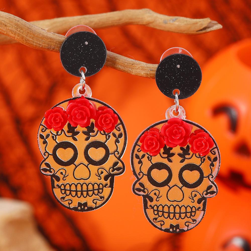 European and American Halloween Gothic Rose Skull Acrylic Earrings