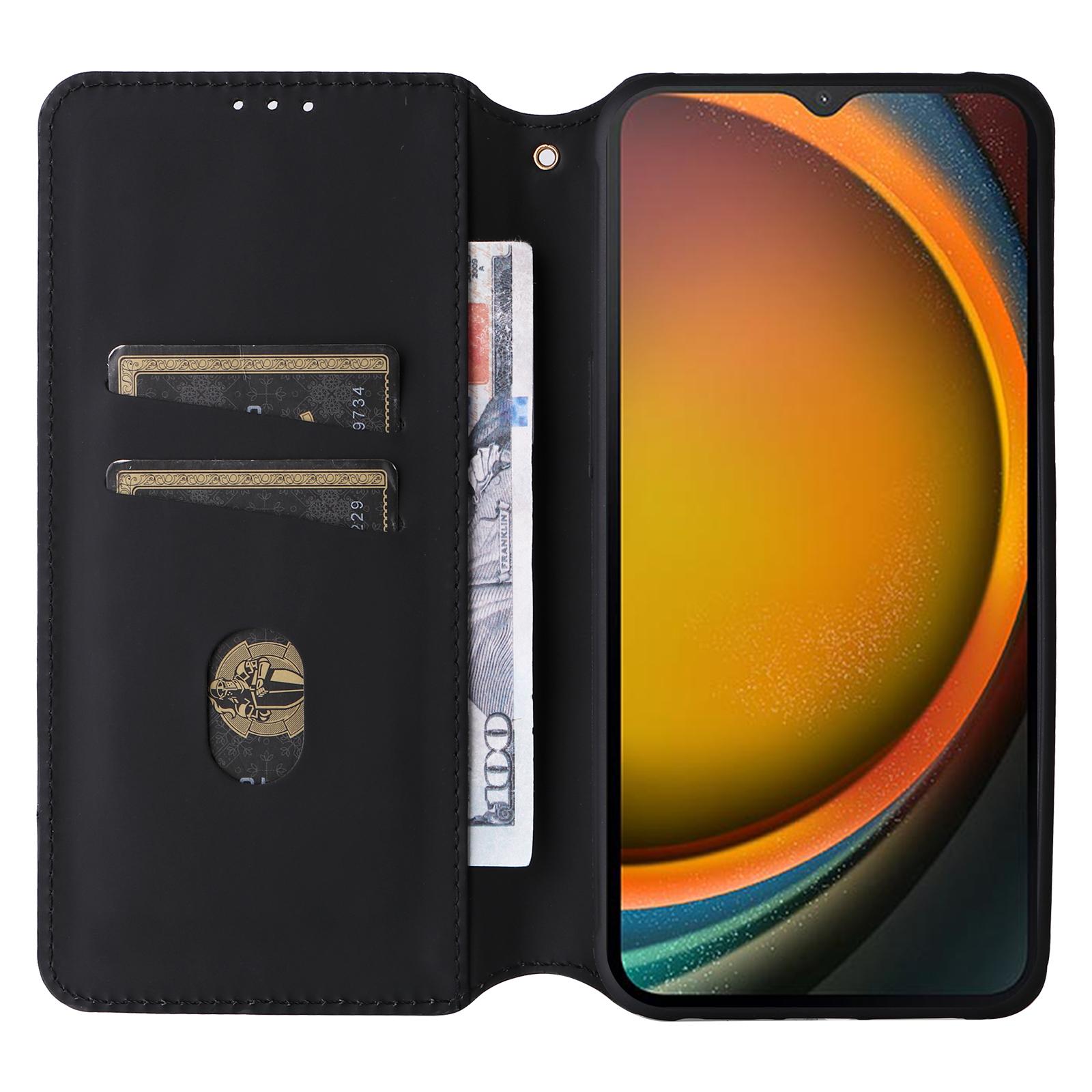 

For Samsung Galaxy Xcover7 Wallet Case Rhombus Imprinted Leather Flip Cover Black