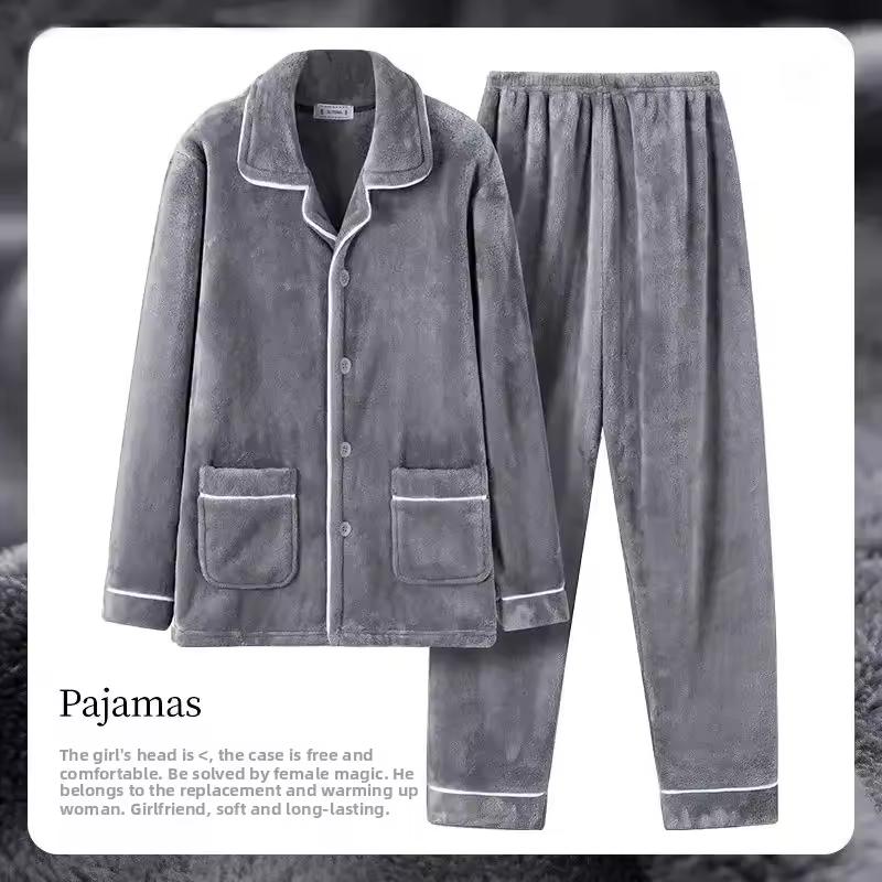 

Чоловіча піжама з коралового флісу з довгим рукавом, потовщена фланелева, домашній одяг, комплект, осінь-зима, тепла, вільного крою, ансамбль для сну XXL