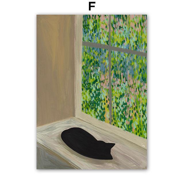 Boho Abstract Girl Garden Flowers Cat Illustration Wall Art Canvas Painting Nordic Poster And Prints Pictures Living Room Decor