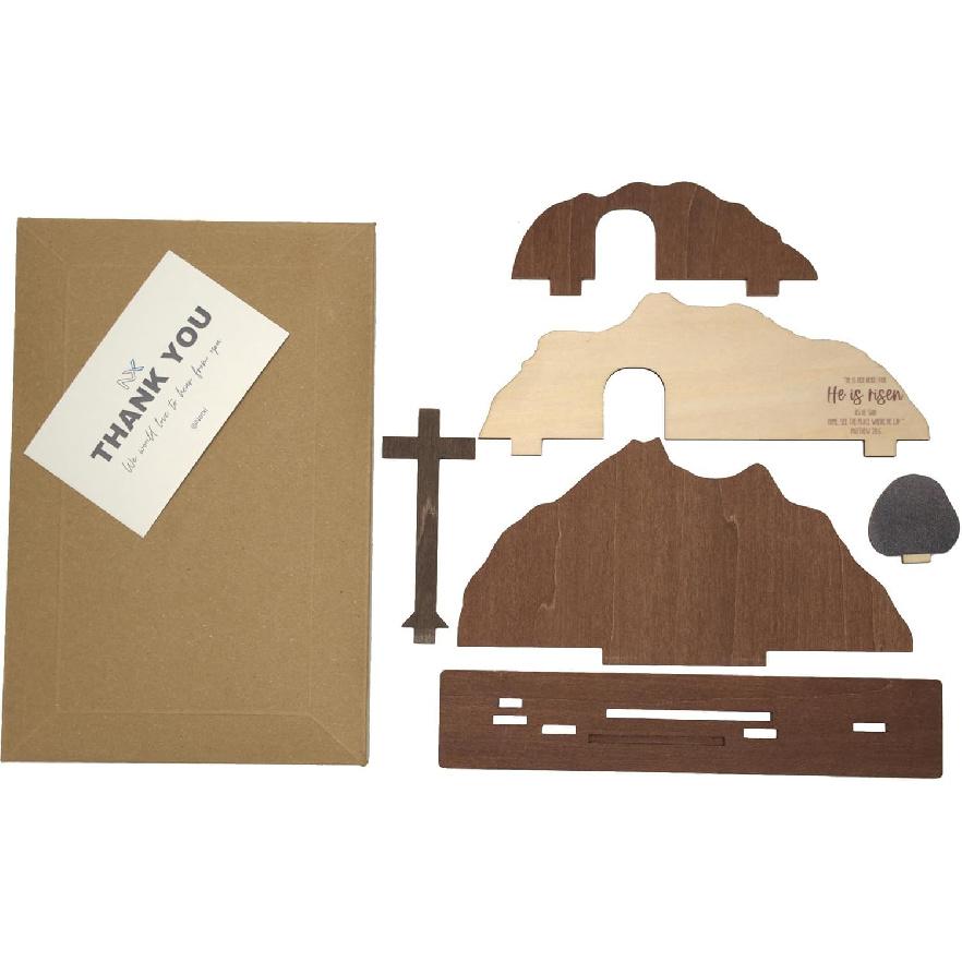 NELXI He is Risen Easter Decor, Christian Resurrection Scene Wooden Display, Empty Tomb and Cross Religious Tabletop Decoration, Rustic Farmhouse