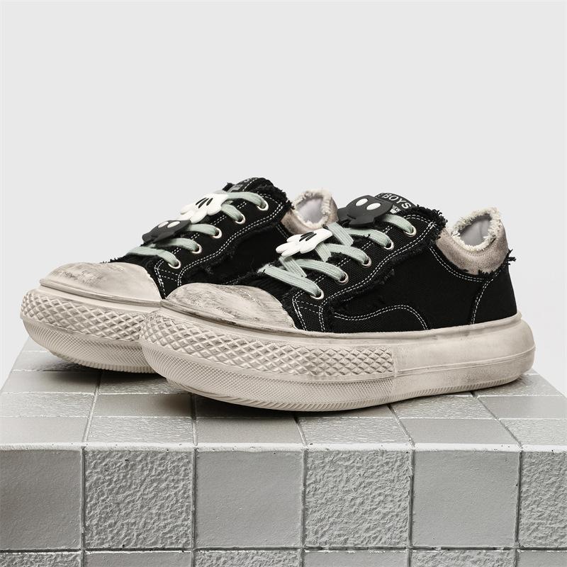 

2025 весна и осень новые темные старые грязные туфли на платформе с большой головой универсальные спортивные парусиновые повседневные туфли 38 чёрный