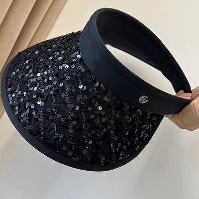 Sequin Sun Protection Empty Top Hat Women's Summer Big Brim UV Protection Sun Hat New Outdoor Cycling Sun Hat