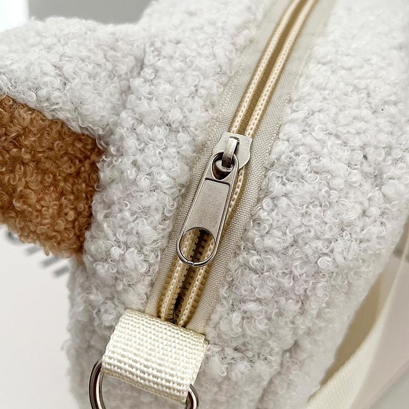 Autumn and Winter Plush Small Bag Cartoon Mobile Phone Change Bag Women's Shoulder Cute Small Round Bag Zipper Chain Bag