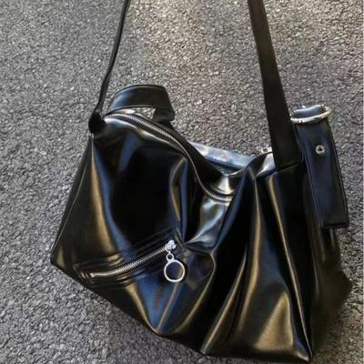 Trend Black Soft Leather Tote Bags High Quality Shoulder Bags Y2k Moto Zipper Crossbody Bags Casual Large Capacity Handbags
