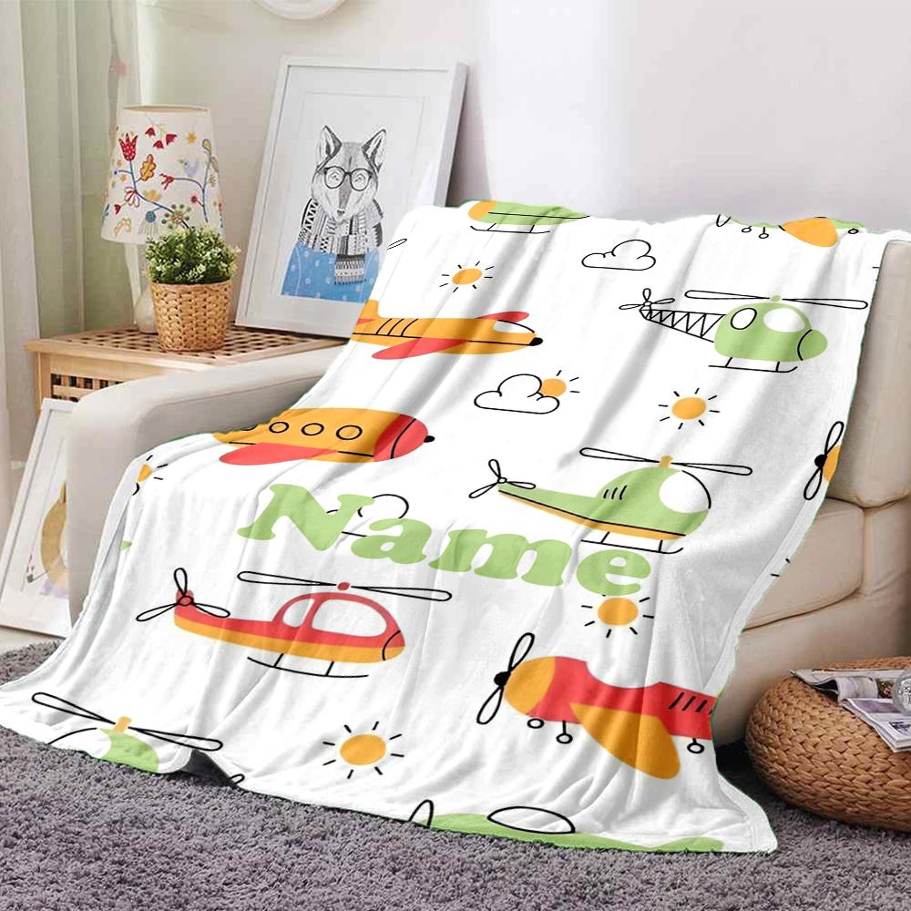 Custom Name Cute airplane Theme Printed Blanket - Perfect for Couch, Bed, Travel & Outdoor Use | Machine Washable, Cozy & Durable.