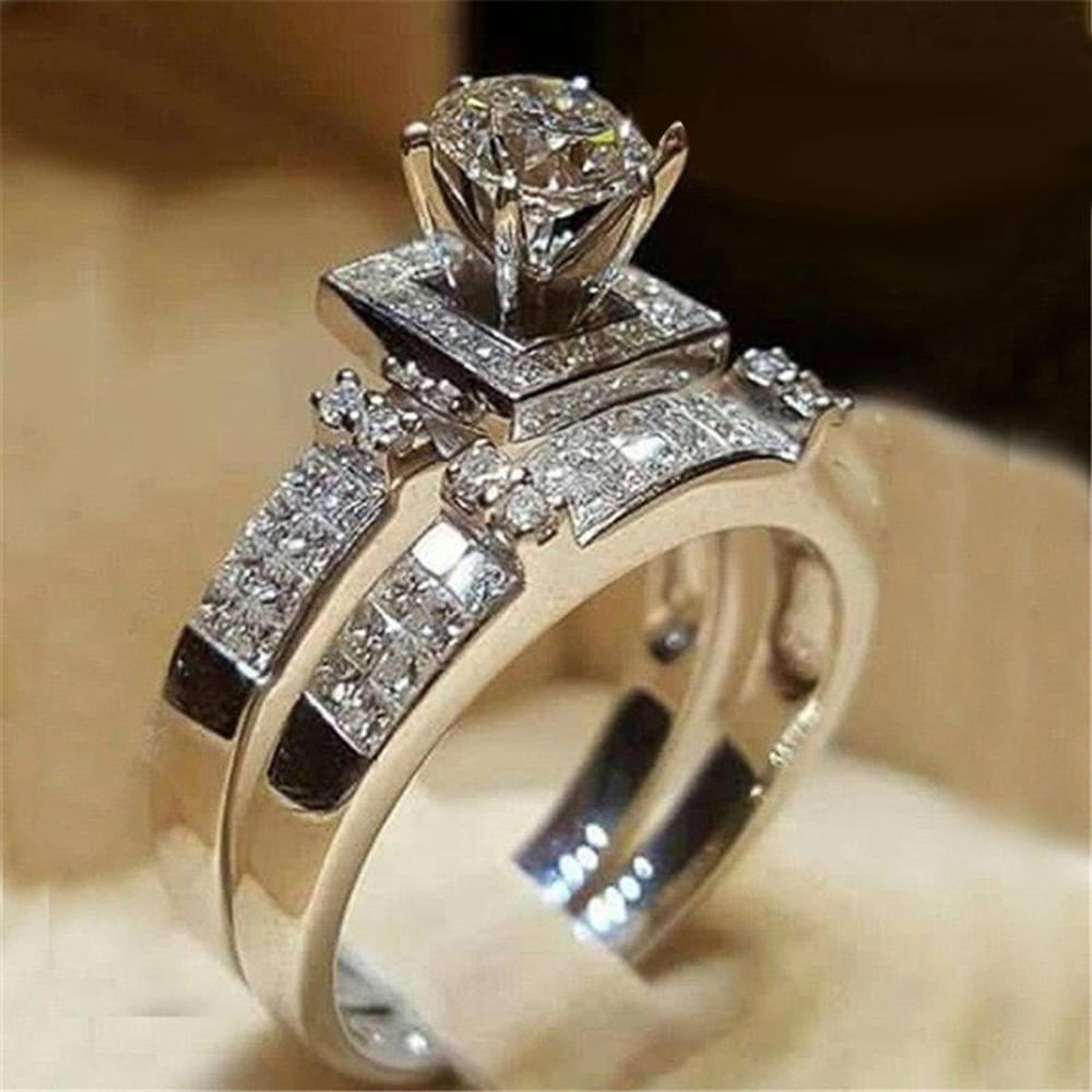 Huitan Fashion Geometric Shaped Bridal Sets Rings for Women Luxury  Color Cubic Zirconia Rings High Quality Lady's Jewelry