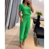 YYFS Women's Fashion Casual Summer Spring Colour Block Print Short Sleeve V-Neck Trousers Pants Suits