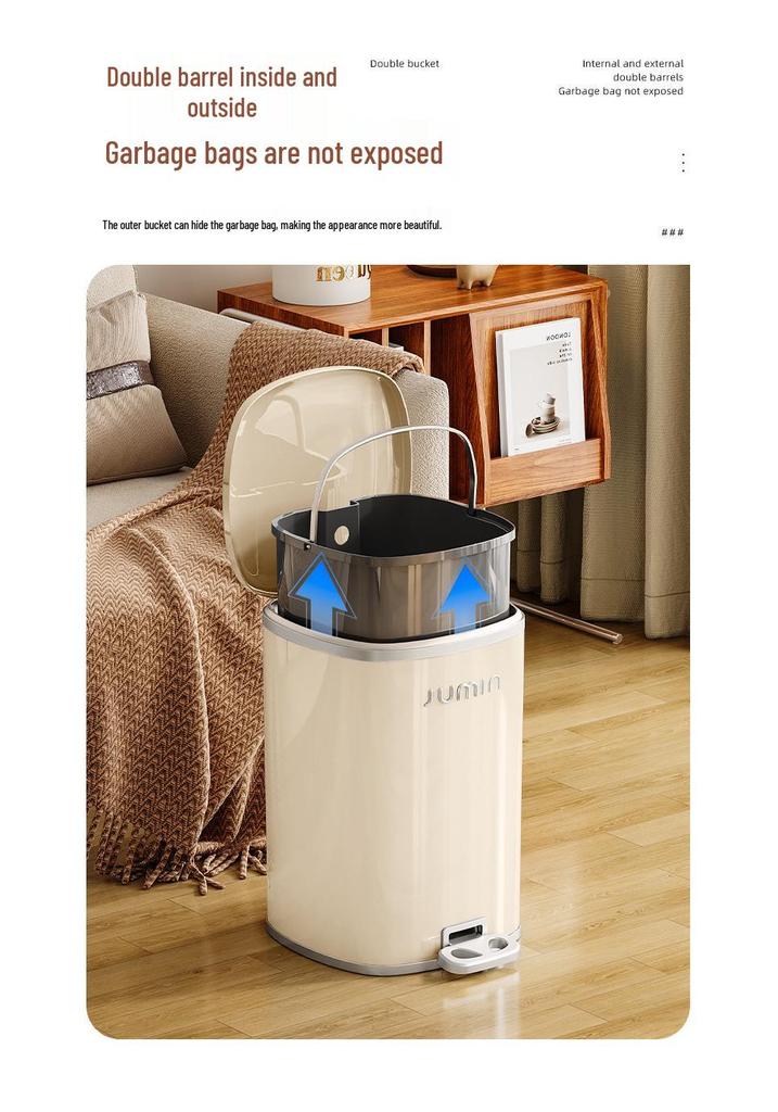 Elegant Large-Capacity Trash Can with Foot Pedal & Lid for Home Use: Kitchen, Living Room, Bedroom, Bathroom, Toilet. Plastic Bin & Paper Basket.