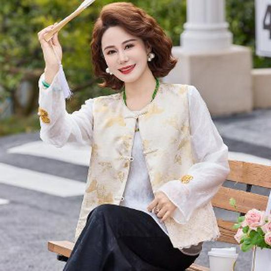 

2026 Spring Chinese Style High-End Vest Jacket for Middle-Aged and Elderly Women 5XL грязно-белый