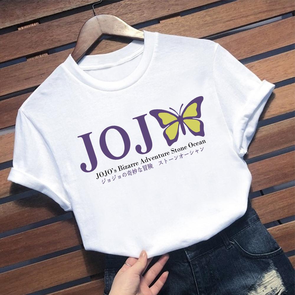 

Japanese Anime Jojo Bizarre Adventure T Shirt Cartoon Print Summer Top Causal O-Neck Short Sleeve Vintage Chic Clothes Unisex XXXL білий