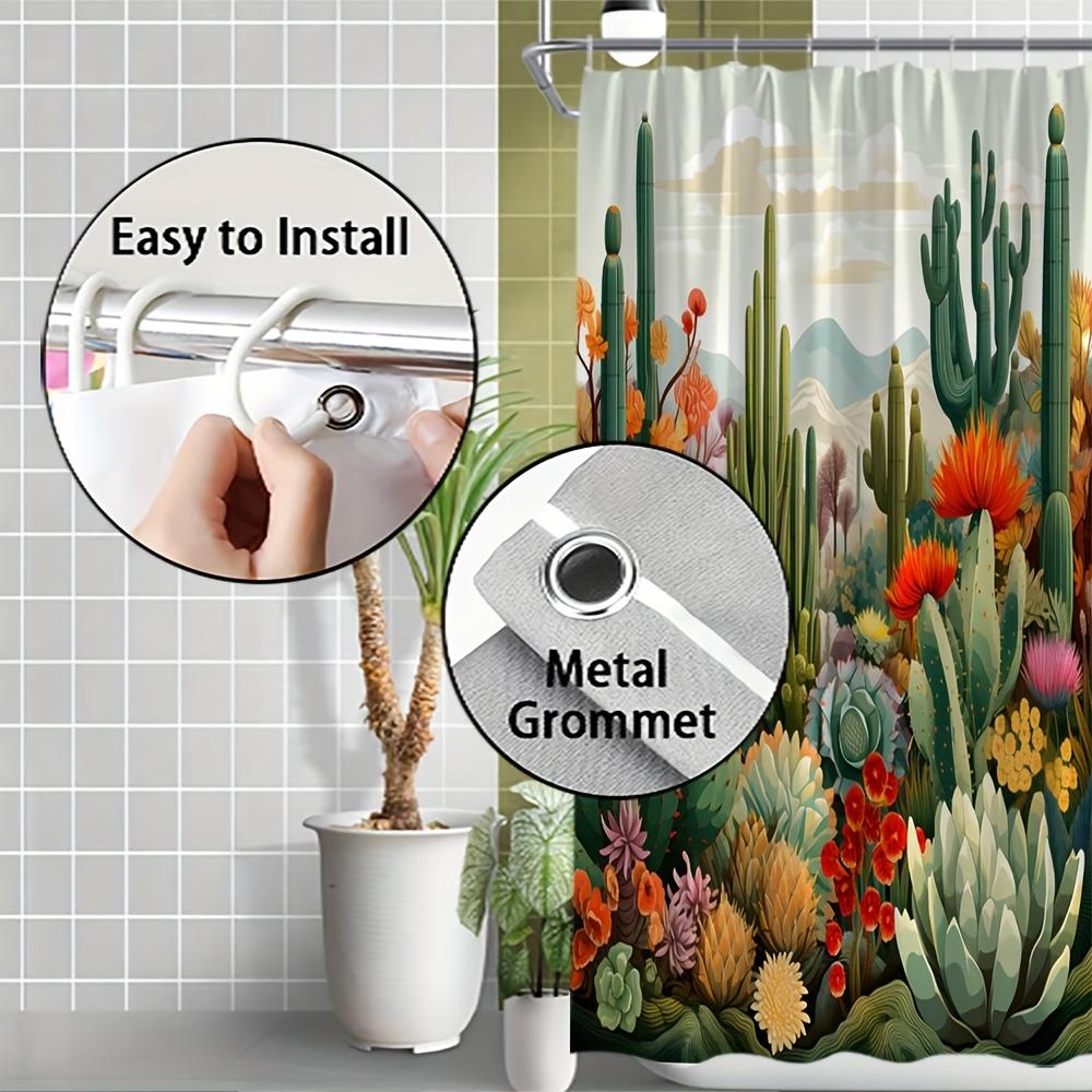Desert Oasis Shower Curtain - Vibrant Cactus, Floral & Mountain Theme for Bathroom Decor, Adds Exotic Charm and Colorful Beaut