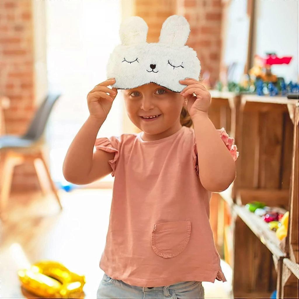 Sleep Masks Cute Rabbit Animals Funny Plush Sleep Mask With Elastic Band Eye Mask Cover,white