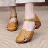 Real Leather Low Heeled Mom Shoes, Summer Anti Slip, Breathable and Comfortable Women's Shoes, Retro Toe Cap Women's Sandals, Velcro