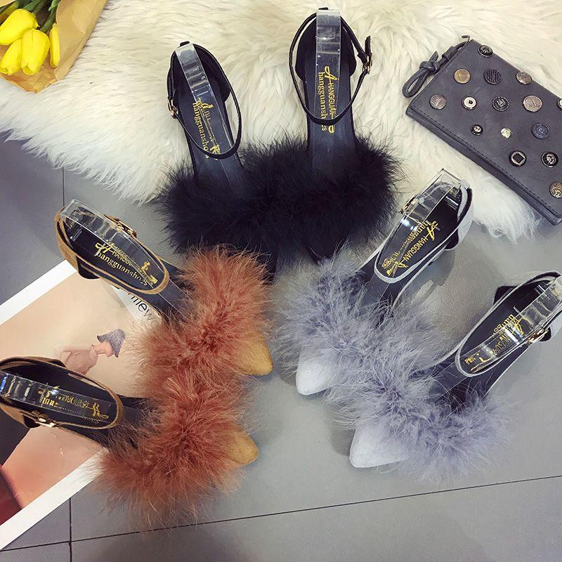 Fashion Chunky Black Footwear Women's Shoes Blue with Medium Heels Summer 2024 Block Heel Sandals for Woman Thick Pointed Toe Casual Vip