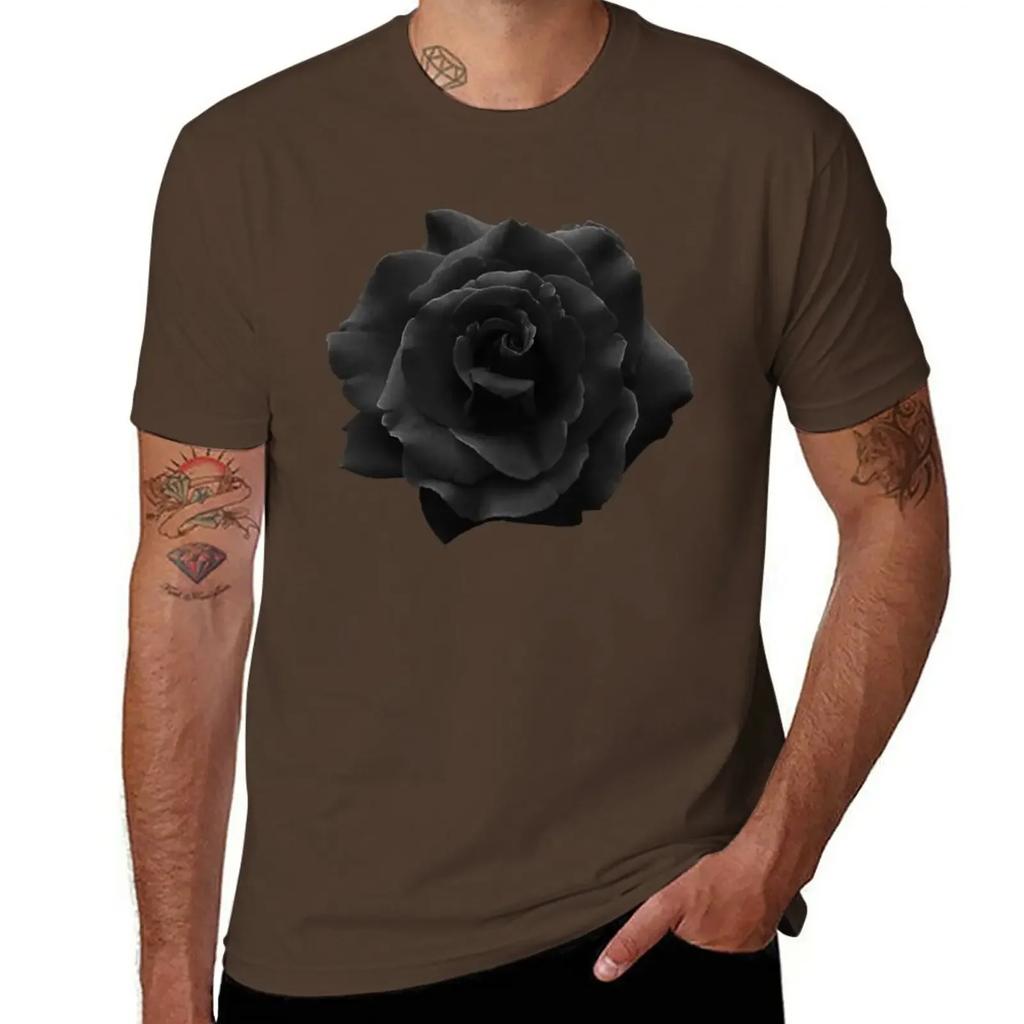Single Large High Resolution Black Rose. T-Shirt tees new edition plain black t shirts men