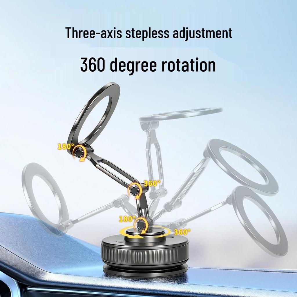 Universal Folding Magnetic Car Phone Holder with Rotating Vacuum Suction for In-Car Navigation