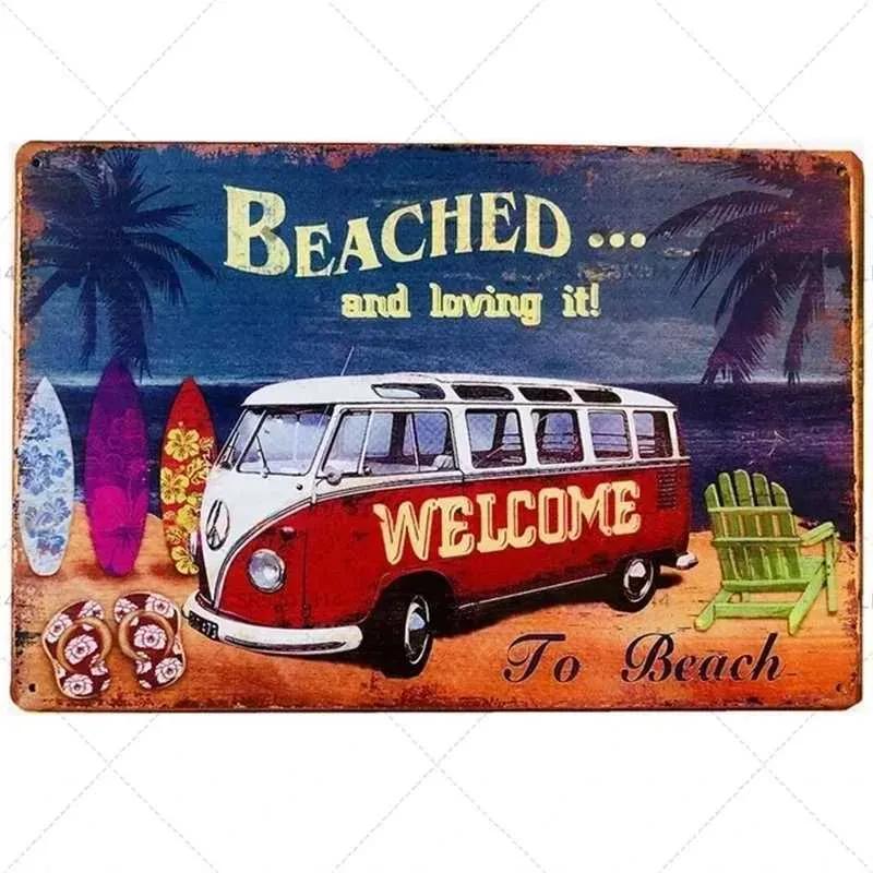 Peace Bus Beach Surfing Cartoon Wall Logo Retro Art Metal Plate Decoration Tin Logo Garage Bar Wall Decoration Tinplate Poster
