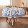 Yighty Round Tablecloth 60x60 Inch, Waterproof Wrinkle Resistant Durable Polyester Table Cover Blue Floral Tablecloth for Indoor and Outdoor, Holiday