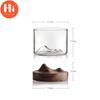 Hi 120ML Transparent Mountain Whiskey Glass with Wooden Base Heat Resistant Beer Glass Wine Water Tea Cup Set Bar Drinkware
