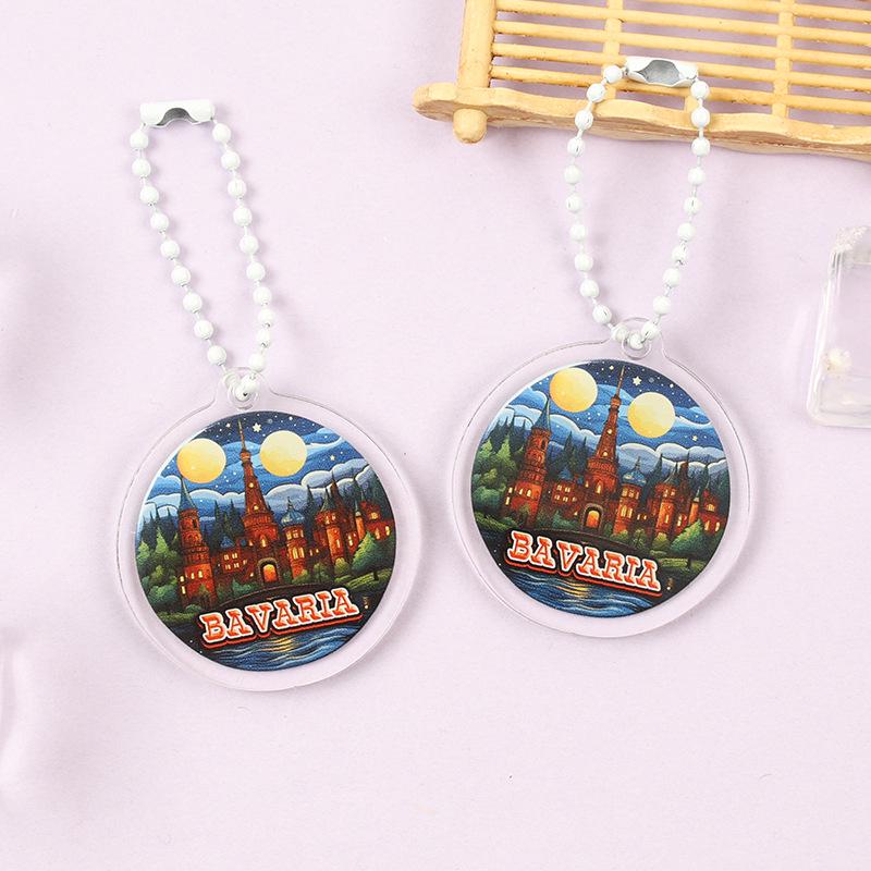 Iconic Landmark Acrylic Keychain Pendant - National Style Architecture Commemorative Souvenir