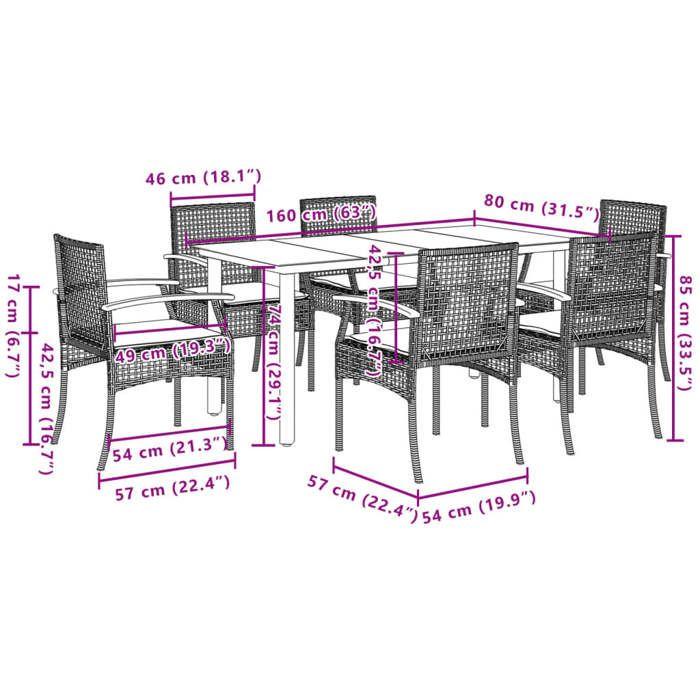 VidaXL Ensemble à Manger de Jardin avec Coussins 7 pcs, Table et Chaise de Terrasse, Meubles de Patio, Mobilier d'Extérieur, 3213635